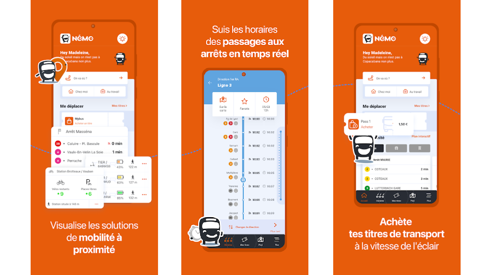 NéMO rassemble les outils du quotidien pour les transports urbains, avec le suivi des passages en temps réel, des solutions de mobilité proches et l’achat de titres directement depuis l’application. © Monkey Factory