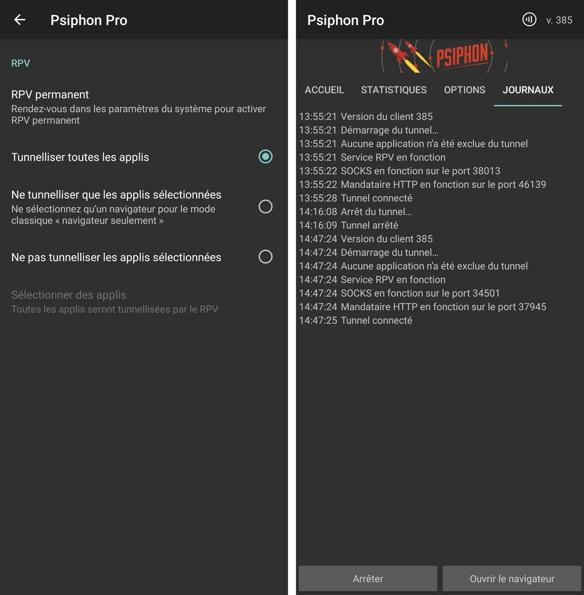 psiphon interface mobile options 2