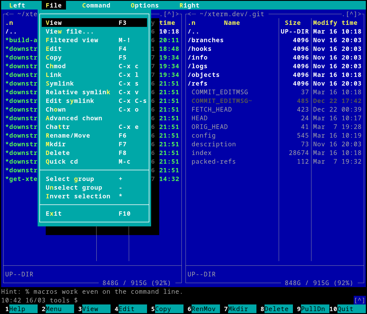 Midnight Commander vous permet de gérer vos fichiers directement depuis le terminal, avec une navigation en double panneau qui facilite la copie, le déplacement et l’organisation des répertoires. Une interface claire en mode console, idéale pour manipuler, éditer et administrer vos données rapidement sous Linux. © Yury V. Zaytsev