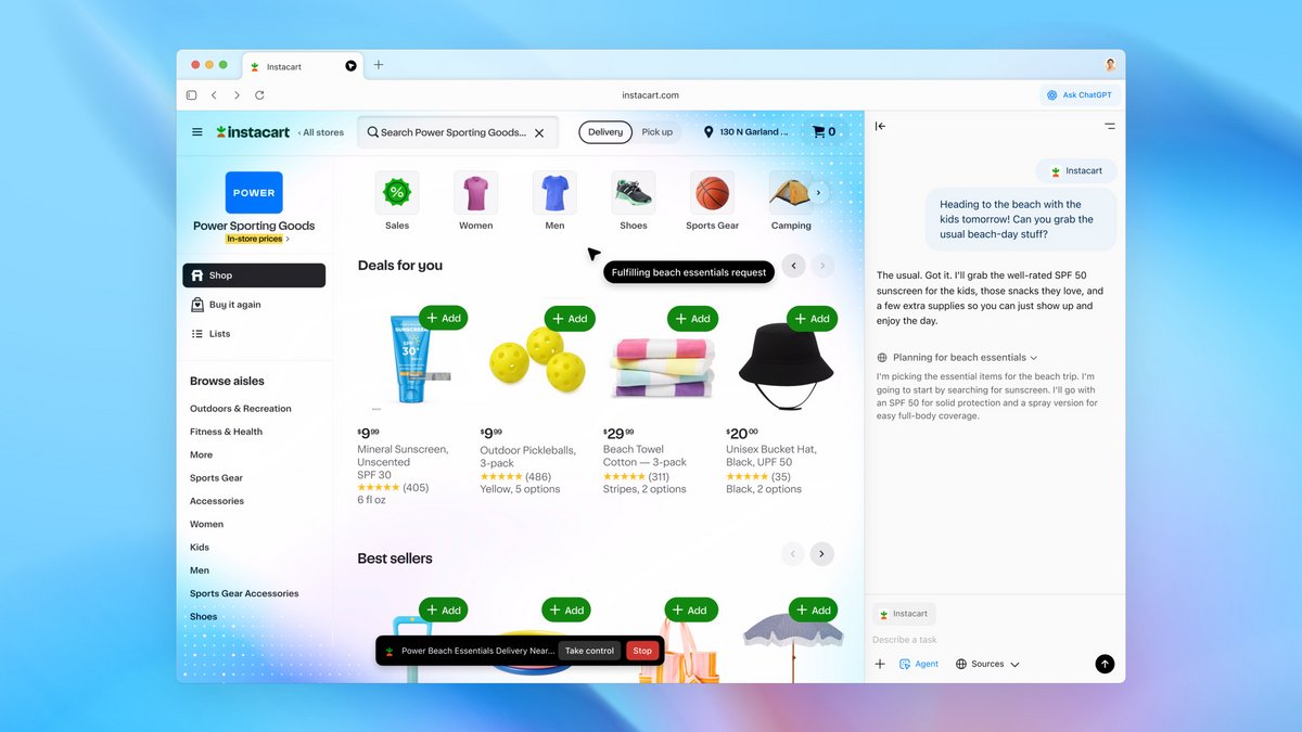 Le mode Agent de ChatGPT Atlas © OpenAI