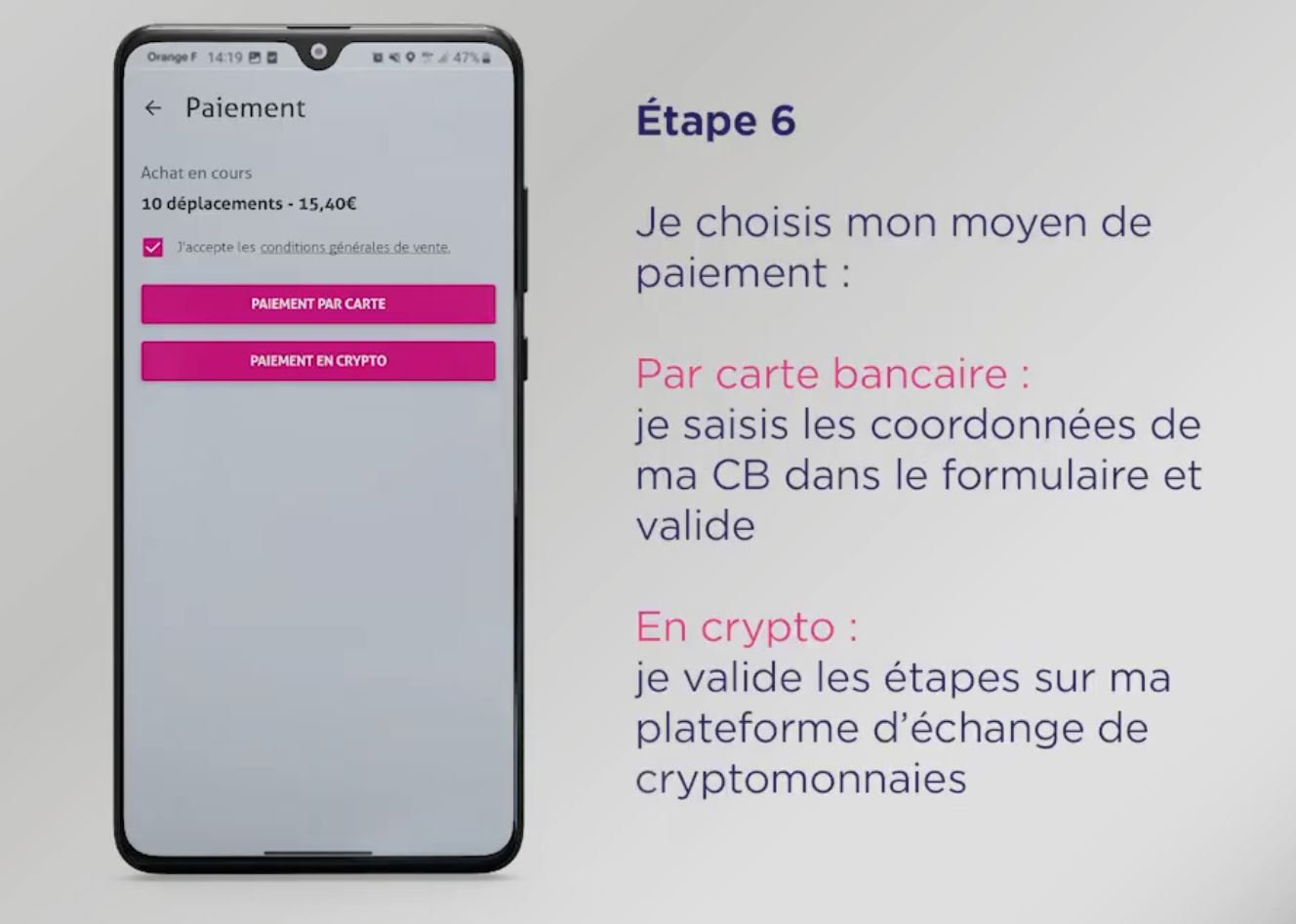 Sur Android, on peut désormais payer ses tickets de transports en crypto à Toulouse. ©Tisseo