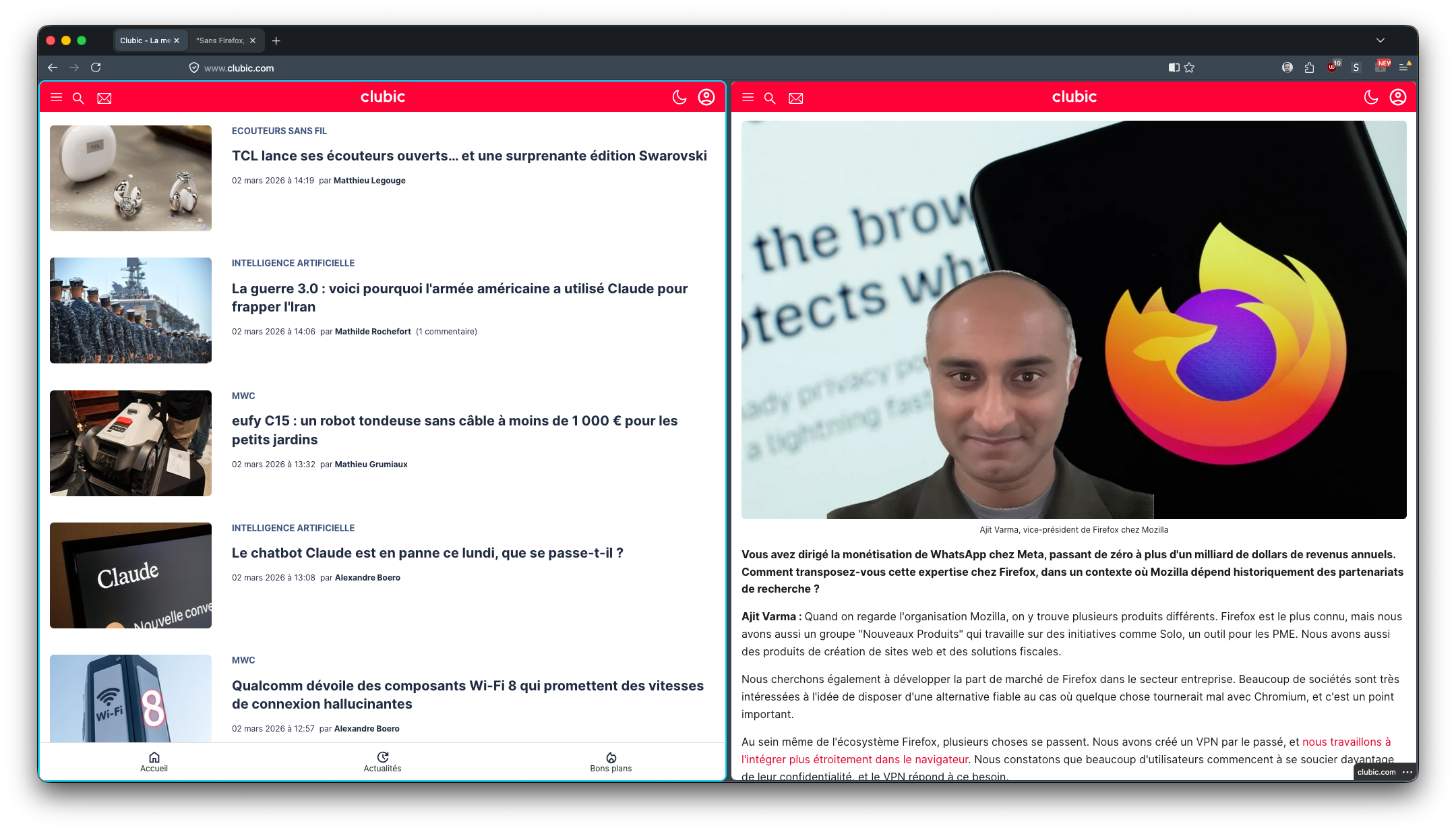 Firefox avec split view