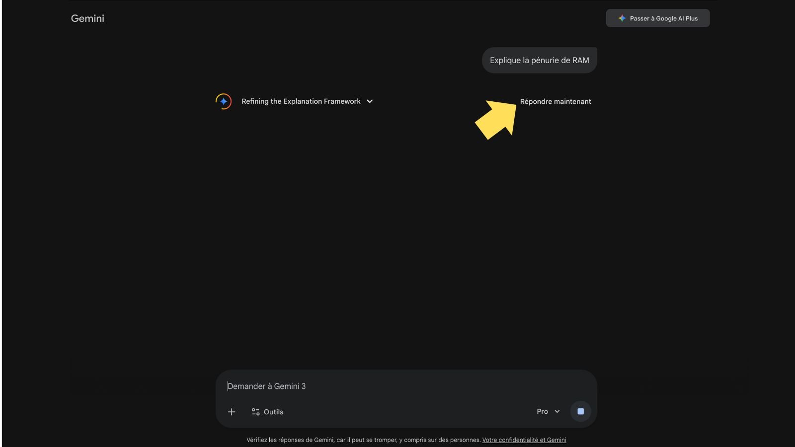 Un nouveau bouton « Répondre maintenant » disponible dans Gemini. ©Google