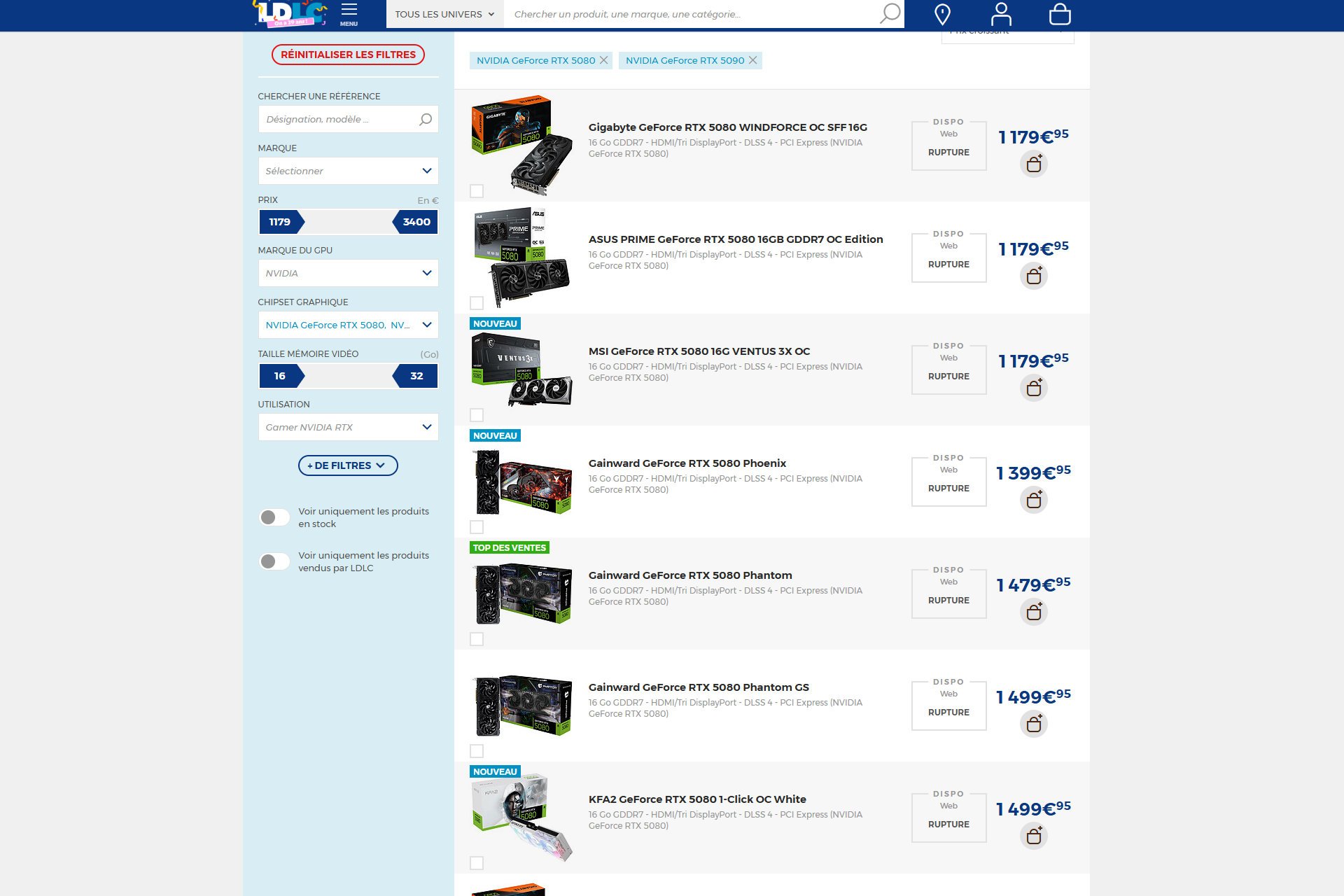 RTX série 50 ruptures LDLC