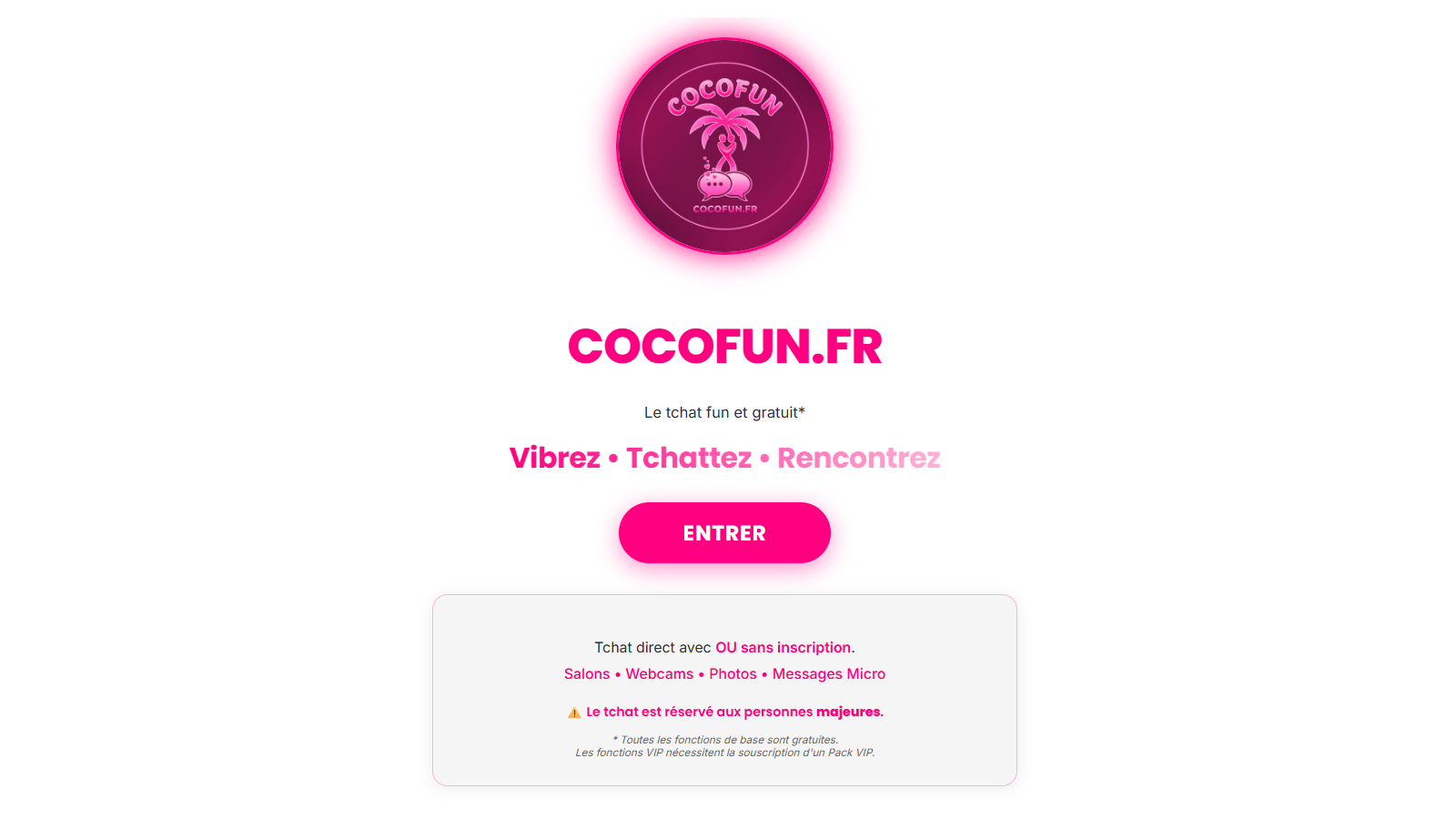 CocoFun permet un chat adulte gratuit et en direct, avec webcams live et rencontres coquines depuis votre navigateur, sans inscription. © SAS Hola Sol