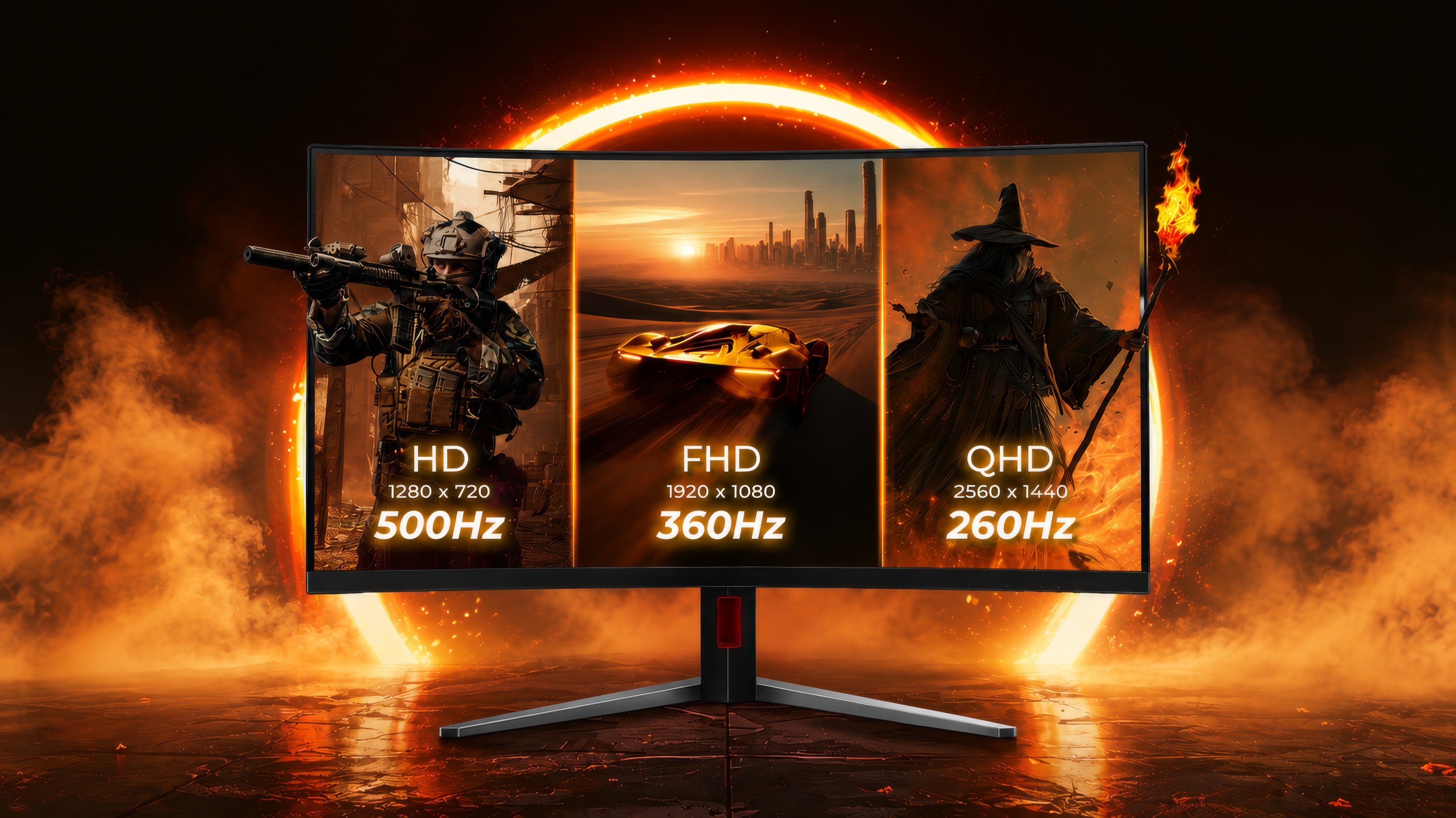 Un seul moniteur pour trois définitions et taux de rafraichissement. © Clubic