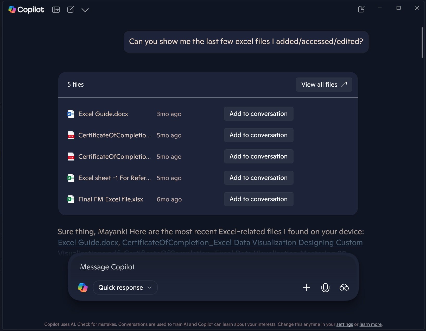 Sur Windows, l'application Copilot peut désormais rechercher les fichiers stockés localement en s'appuyant sur l'indexation. © Windows Latest