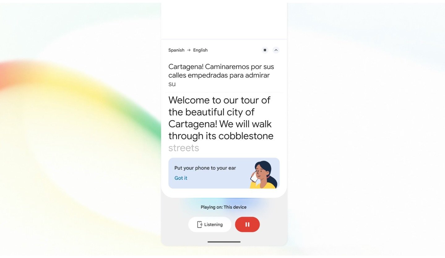 Portez votre téléphone à votre oreille pour écouter la traduction. ©Google