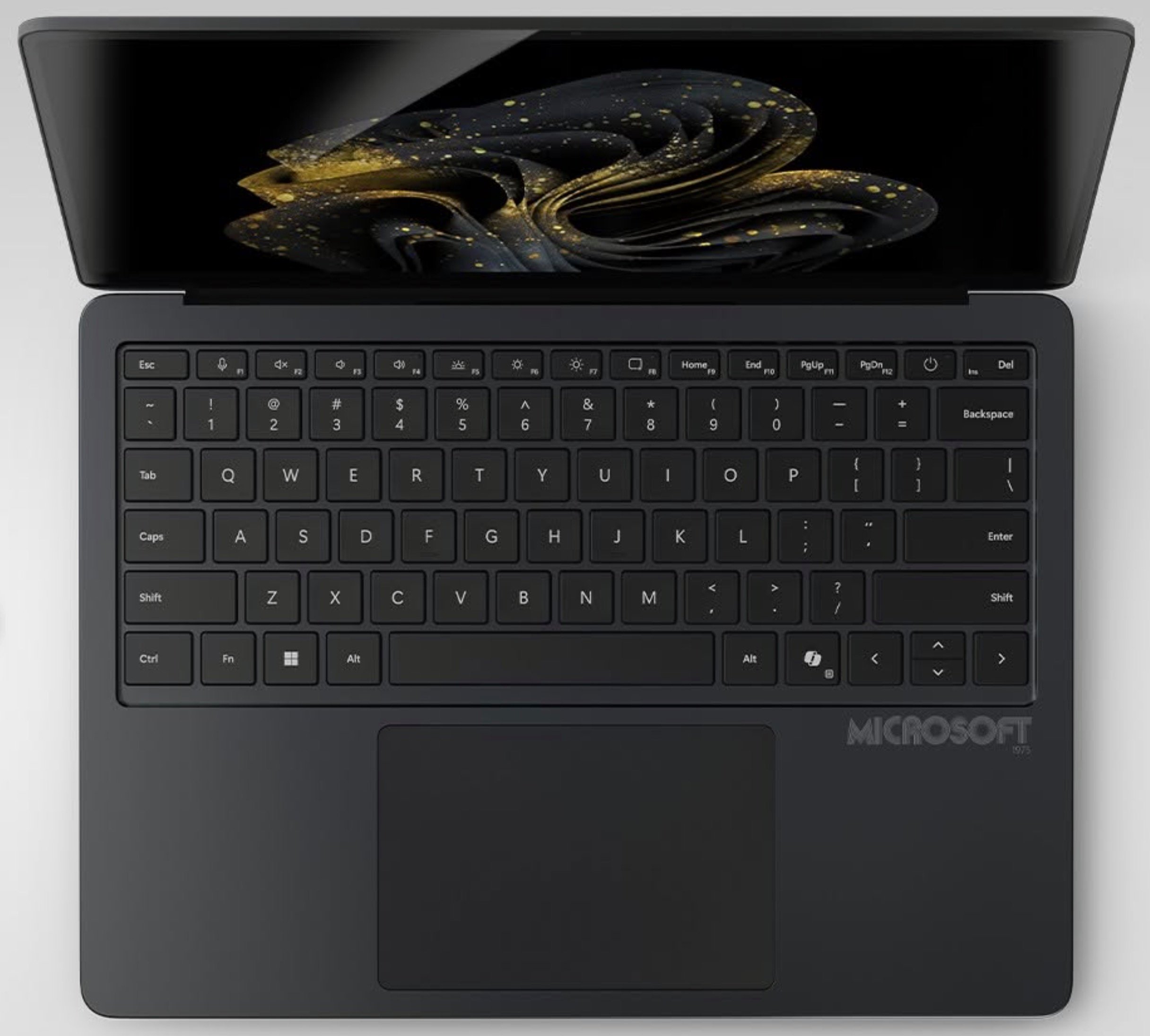 La vue du clavier avec l'antique logo Microsoft // © Microsoft