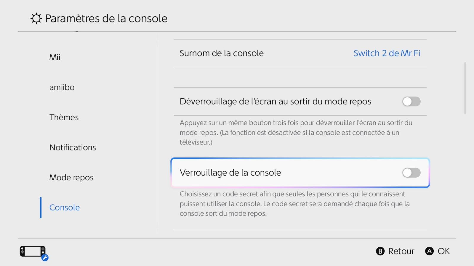 Via les réglages on accès à l'option "Verrouillage de la console". ©Stéphane Ficca / Clubic