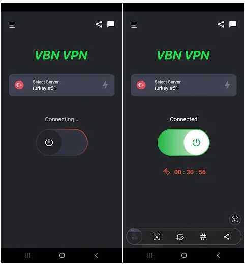 L'interface de VBN permet d’activer le proxy d’un simple clic pour une connexion rapide. - © VBN