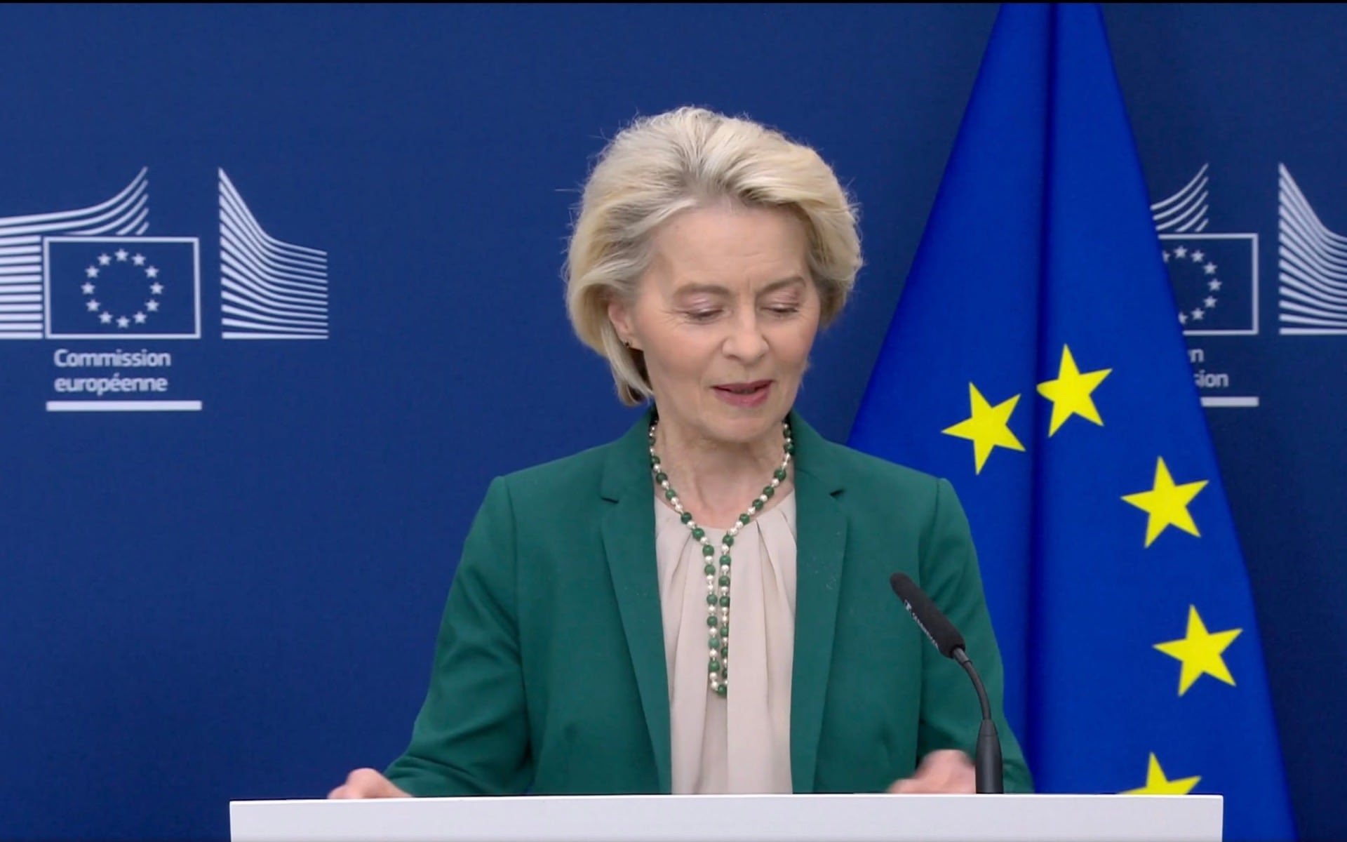 Ursula von der Leyen durant sa conférence de presse sur la technologie de vérification d'âge européenne. © Commission européenne