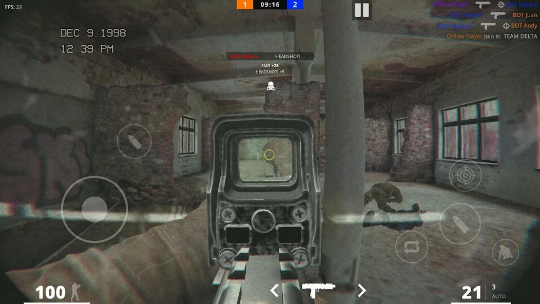 REC.O.R.D propose un FPS mobile en vue subjective avec un effet d'enregistrement type bodycam. On y explore des bâtiments fermés, vise à l'écran et affronte des ennemis dans des combats rapides et tactiques. © V.G Games