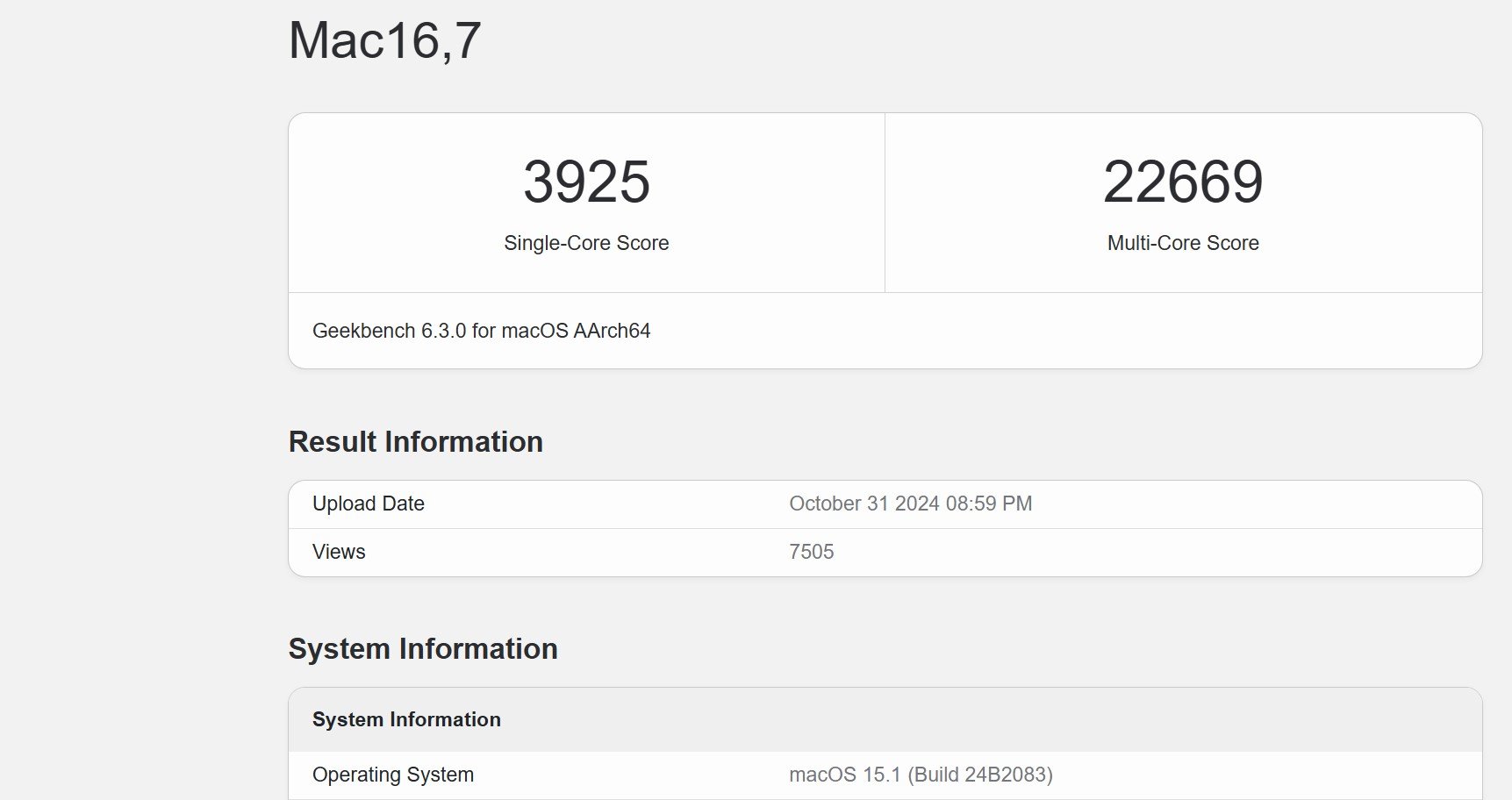 Benchmark Apple M4 Pro © Geekbench