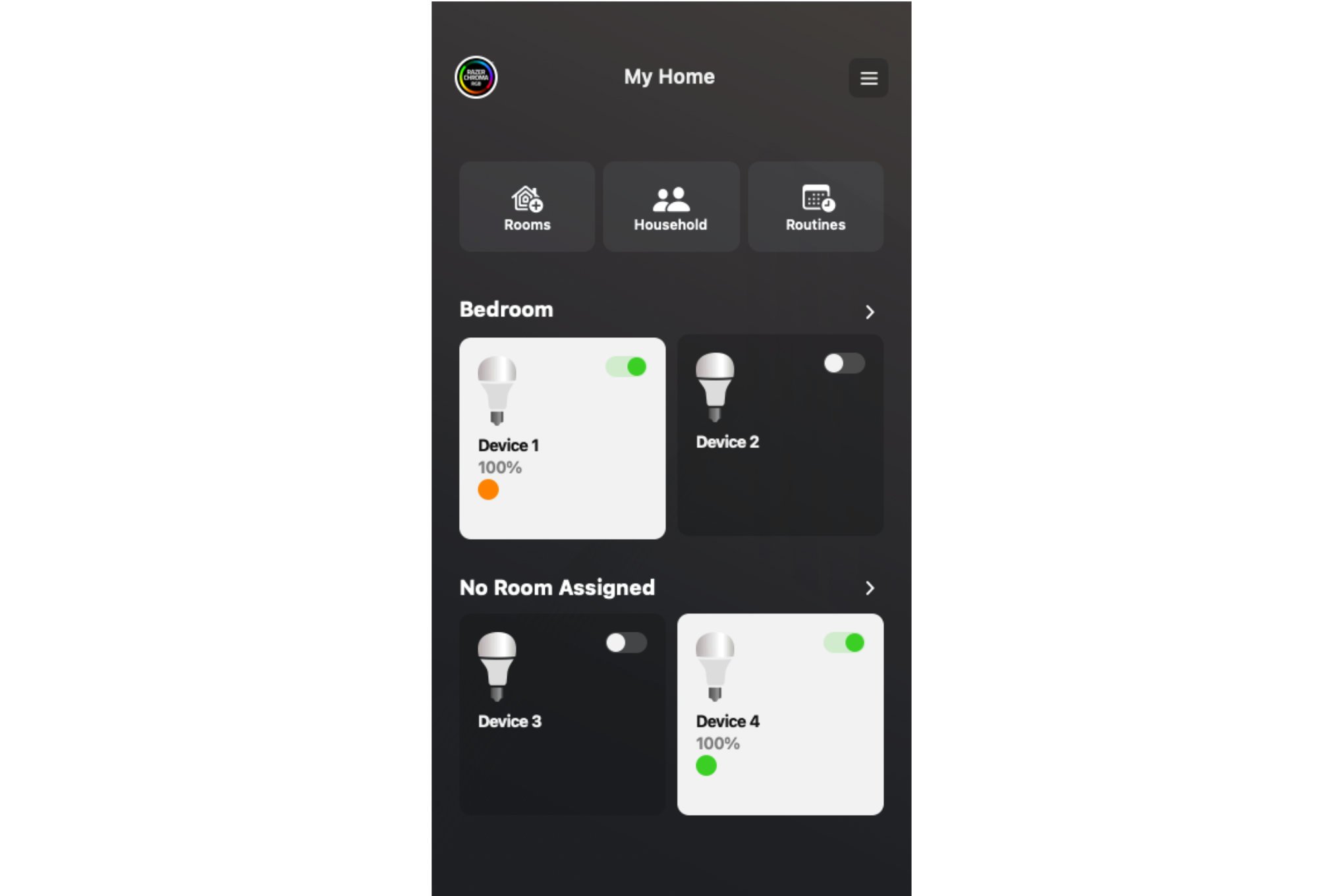 Seule image dévoilée de l'application Razer Smart Home © Razer