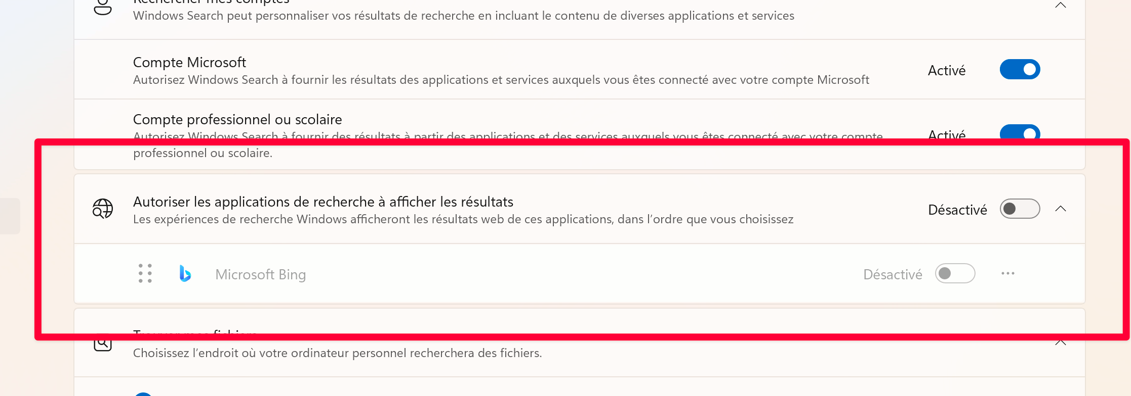 Le réglage se trouve dans Paramètres > Confidentialité et sécurité > Rechercher © Naïm Bada pour Clubic