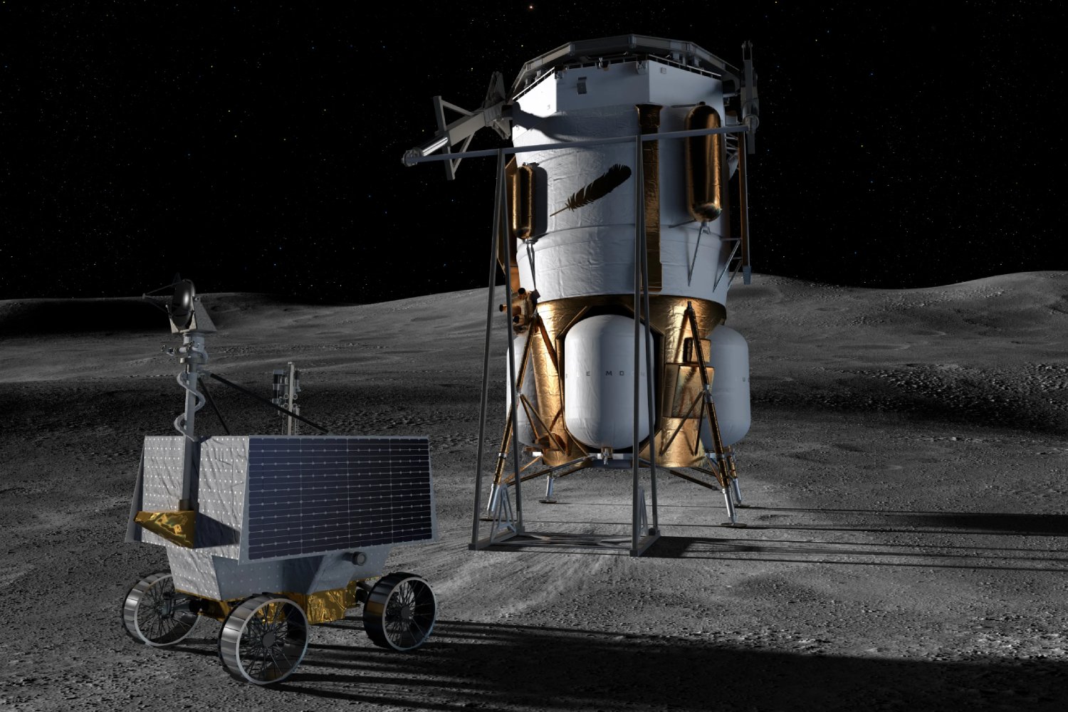 Vue d'artiste de VIPER et de l'atterrisseur lunaire Blue Moon. ©Blue Origin