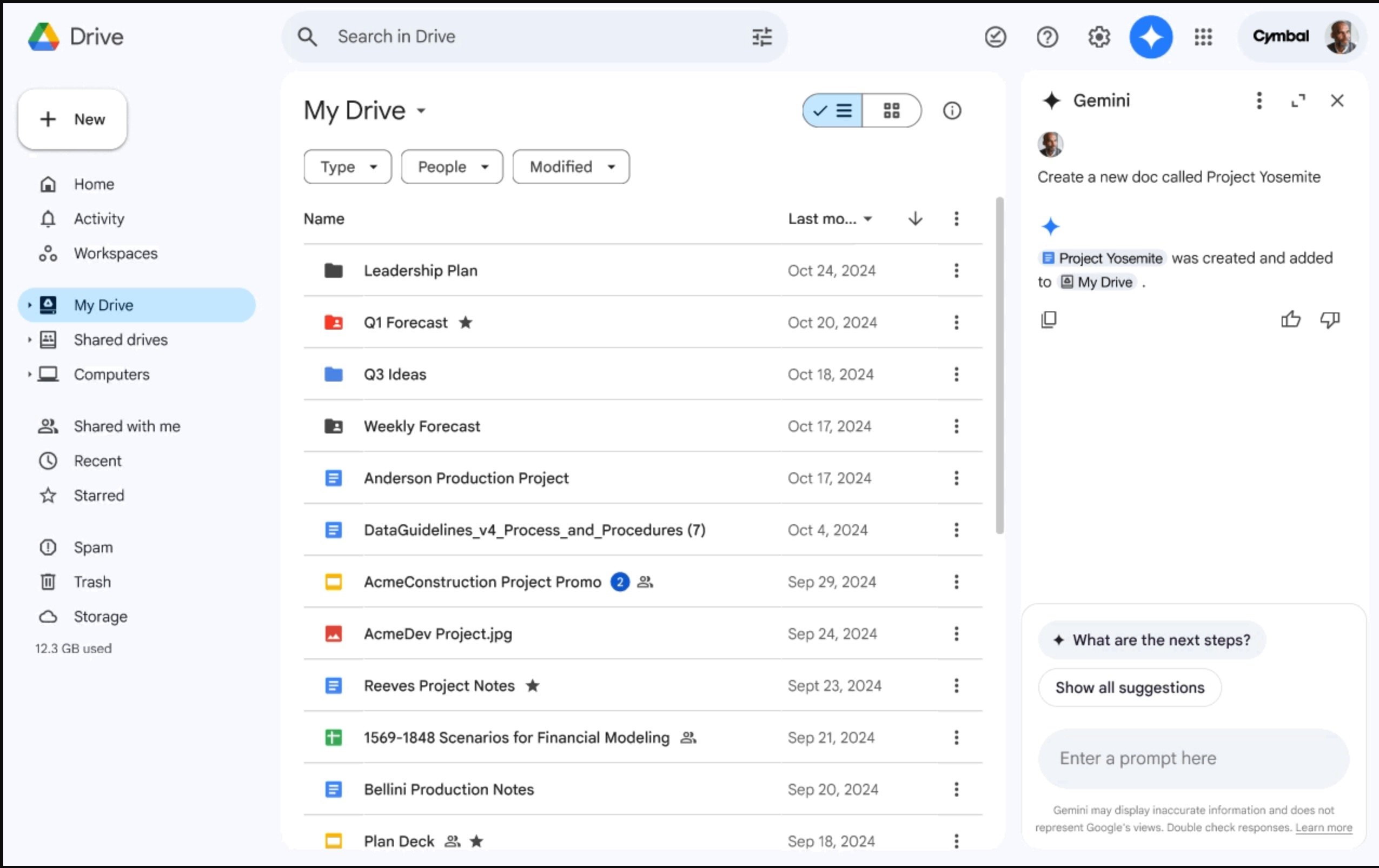Créez des documents sur votre Drive avec Gemini © Google