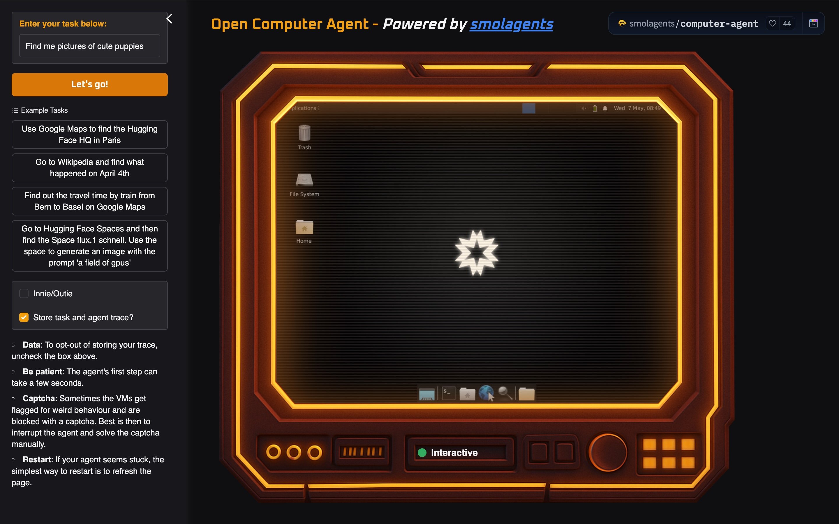 Open Computer Agent, un agent gratuit hébergé dans le cloud. ©Hugging Face