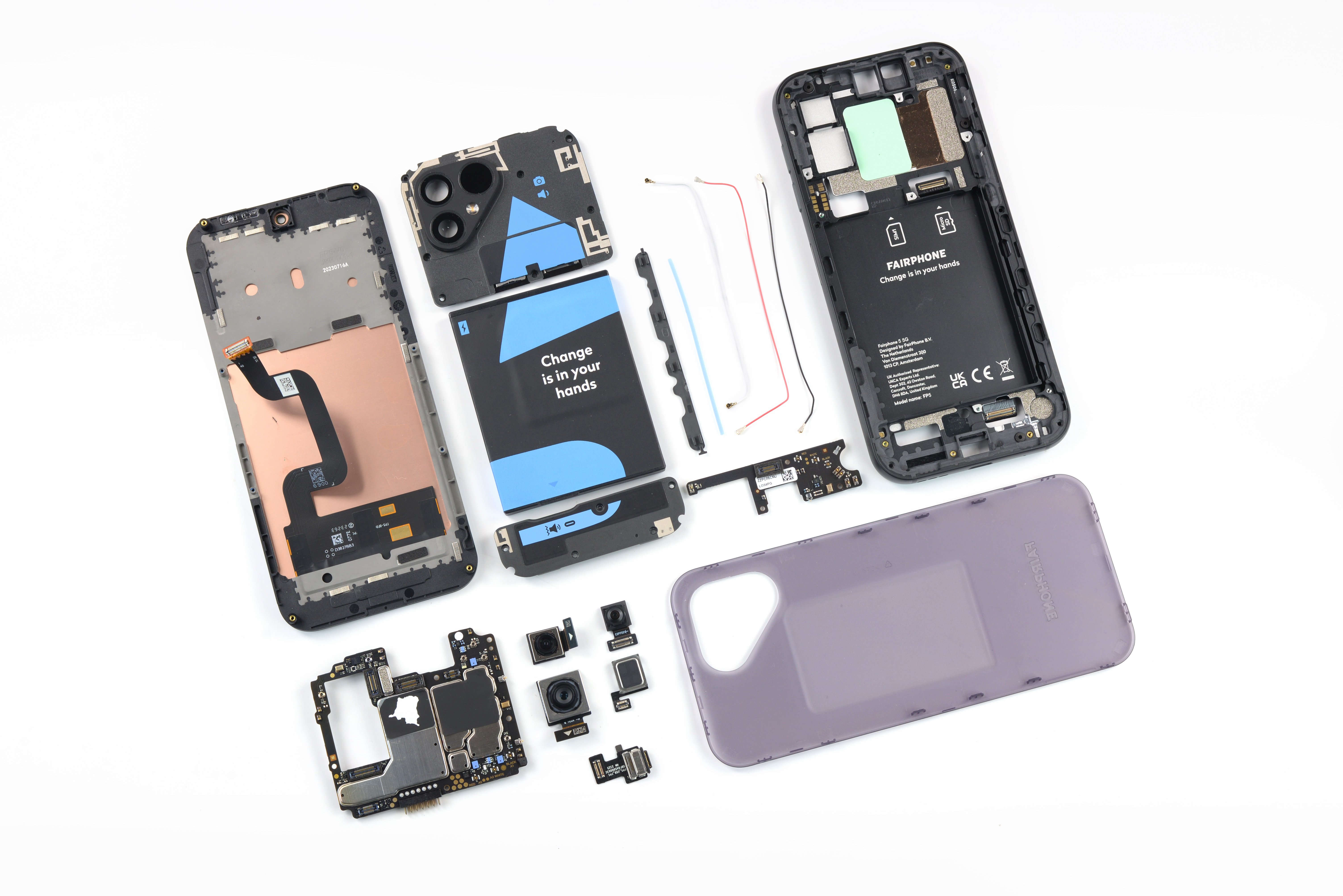 Le Fairphone 5 et tous ses composants — iFixit / CC BY-NC-SA 3.0