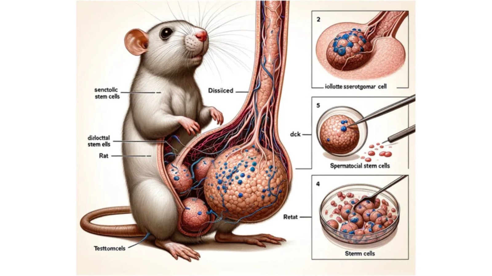 Cette image, entièrement générée par IA et truffée d'anomalies anatomiques et de légendes incohérentes, a pourtant été validée et publiée par une revue scientifique avant d'être rétractée. © Xinyu Guo, Liang Dong, and Dingjun Hao