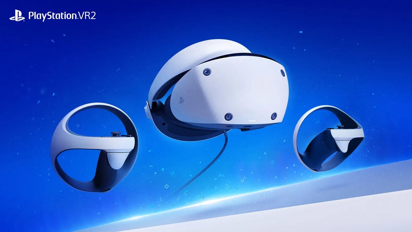 Le casque PlayStation VR 2, accompagné de ses deux manettes. © Sony Interactive Entertainment
