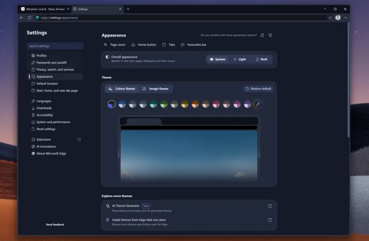 La nouvelle interface de Edge ©Windows Central