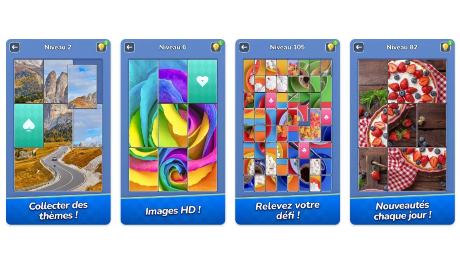 Jigsawcard Solitaire Puzzle mélange cartes et puzzles pour créer des images HD. Sans minuteur, vous avancez à votre rythme avec des défis variés, même hors connexion. © Oakever Games
