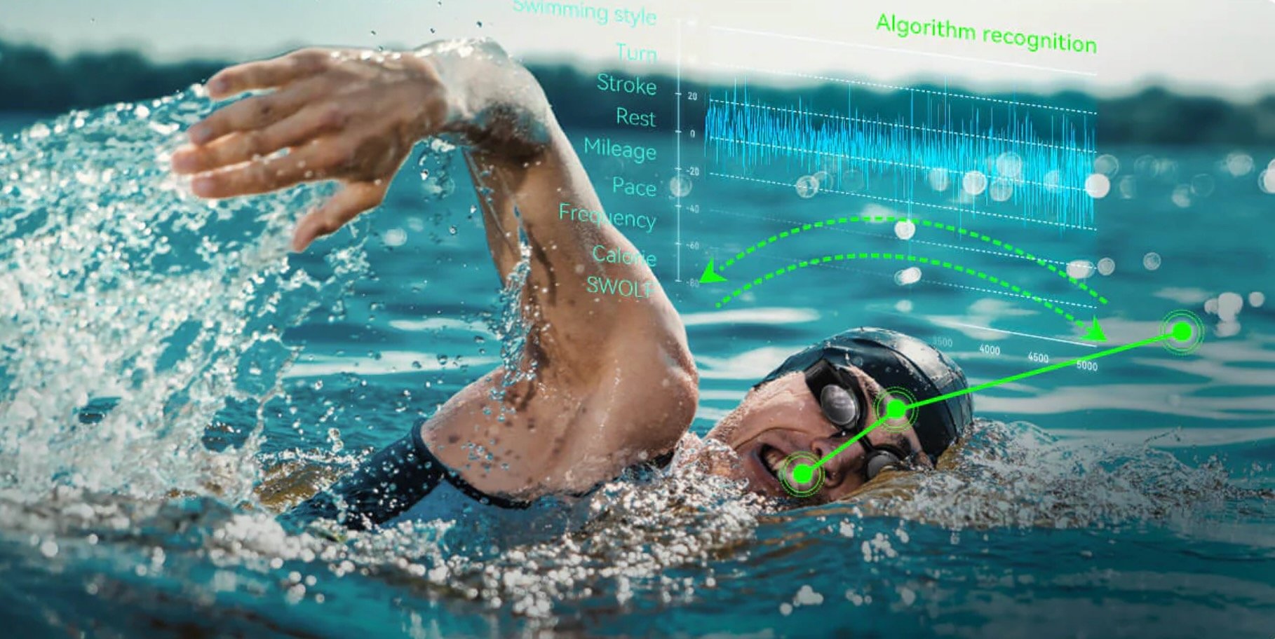 Holoswim a présenté ses nouvelles lunettes connectées spéciales natation lors du CES 2026. ©Holoswim