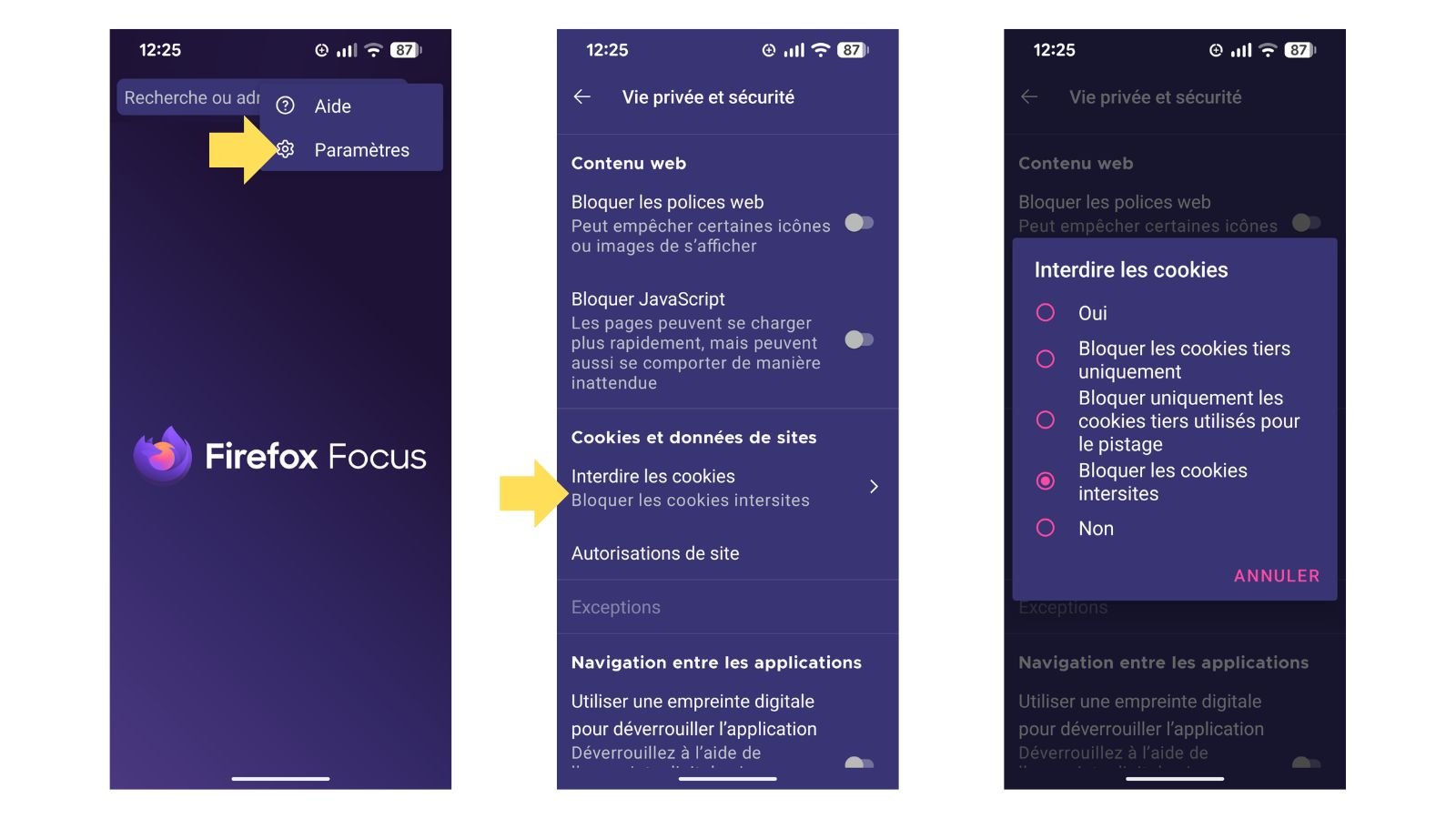 Gérez les cookies sur Firefox Focus. ©Mozilla