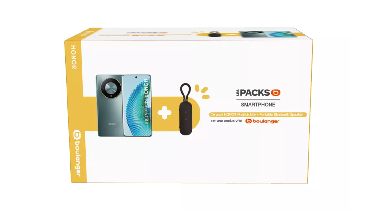 Le pack Boulanger avec le smartphone Honor Magic 6 Lite et l'enceinte Bluetooth