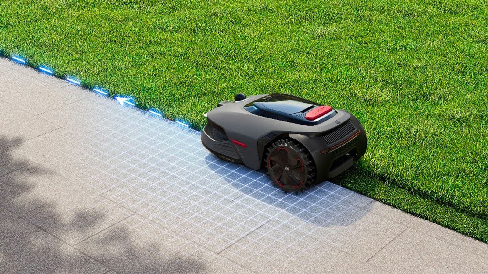 Grâce à la cartographie volumétrique, la tonte est précise et homogène, même en bordure, sans oublis ni passages redondants. ©MOVA
