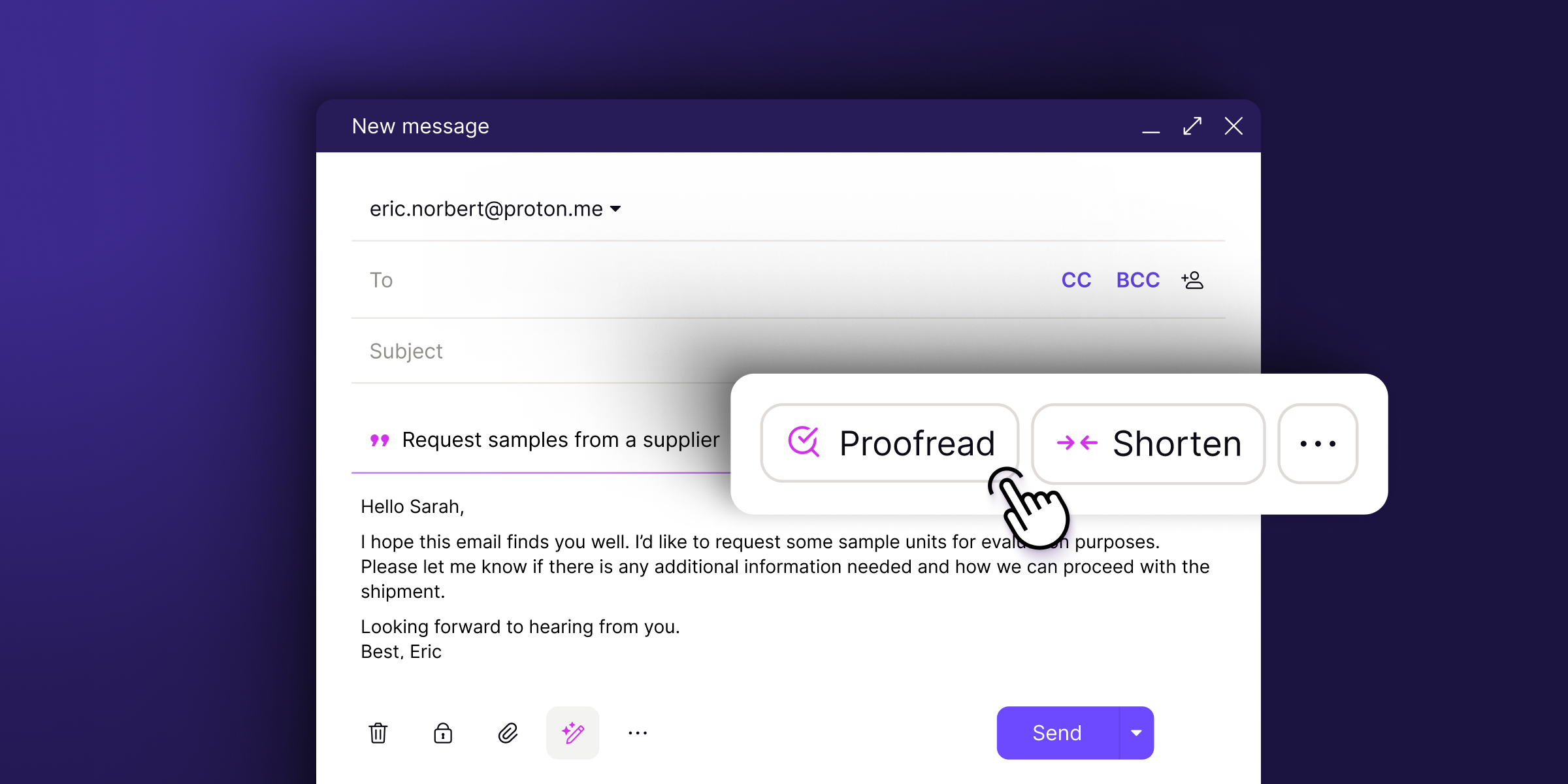 Proton Scribe vous aide à rédiger, relire et reformuler vos e-mails en respectant la confidentialité de vos données privées © Proton AG