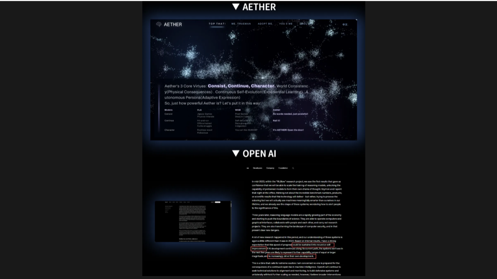 Un exemple de comparaison entre Aether et OpenAI - ©Aether