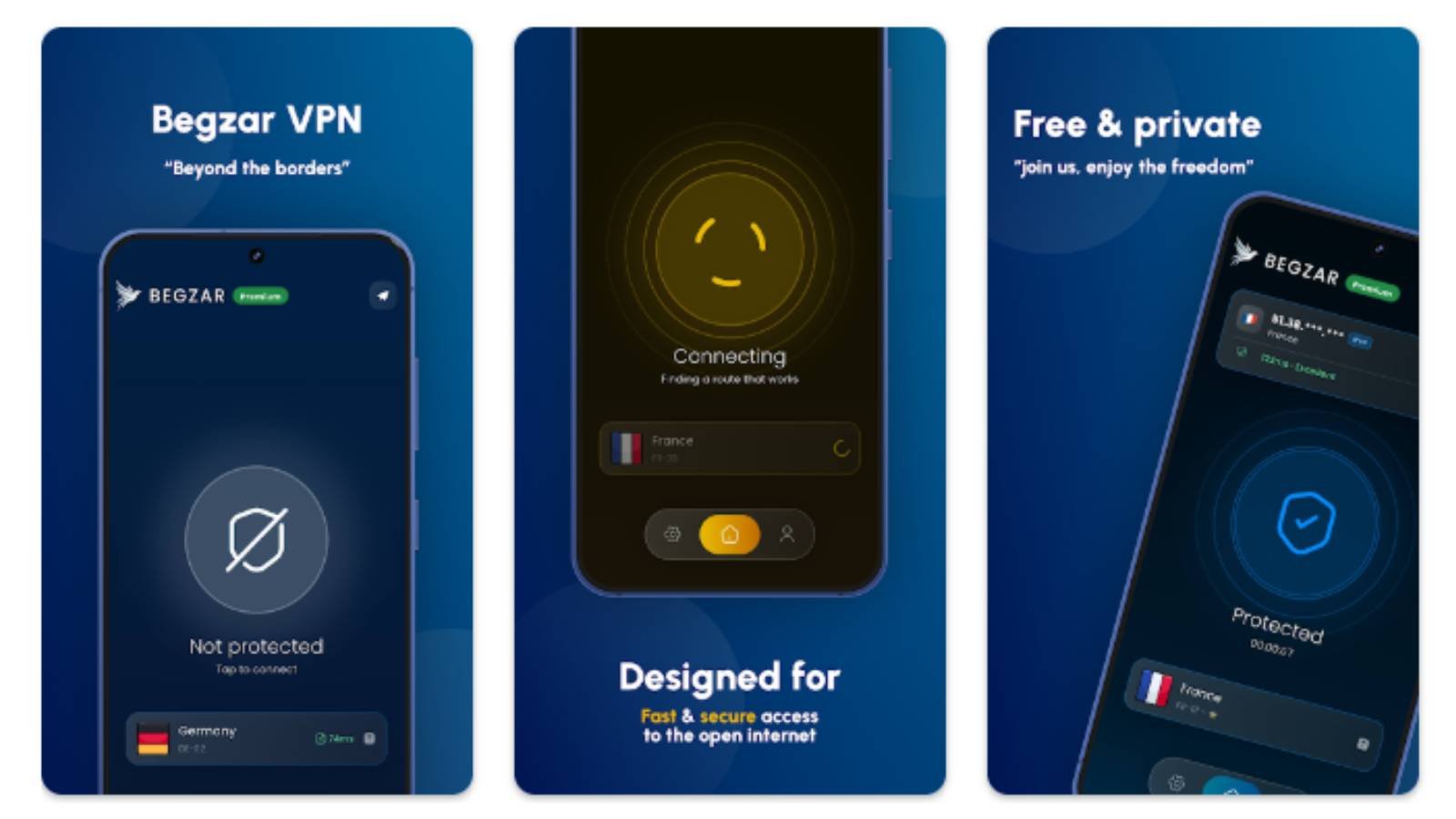 BegzarVPN est une application VPN pour Android qui facilite l’accès aux sites bloqués et protège la navigation grâce au chiffrement. Elle propose une connexion automatique et une version Premium. © UnboundTechCo