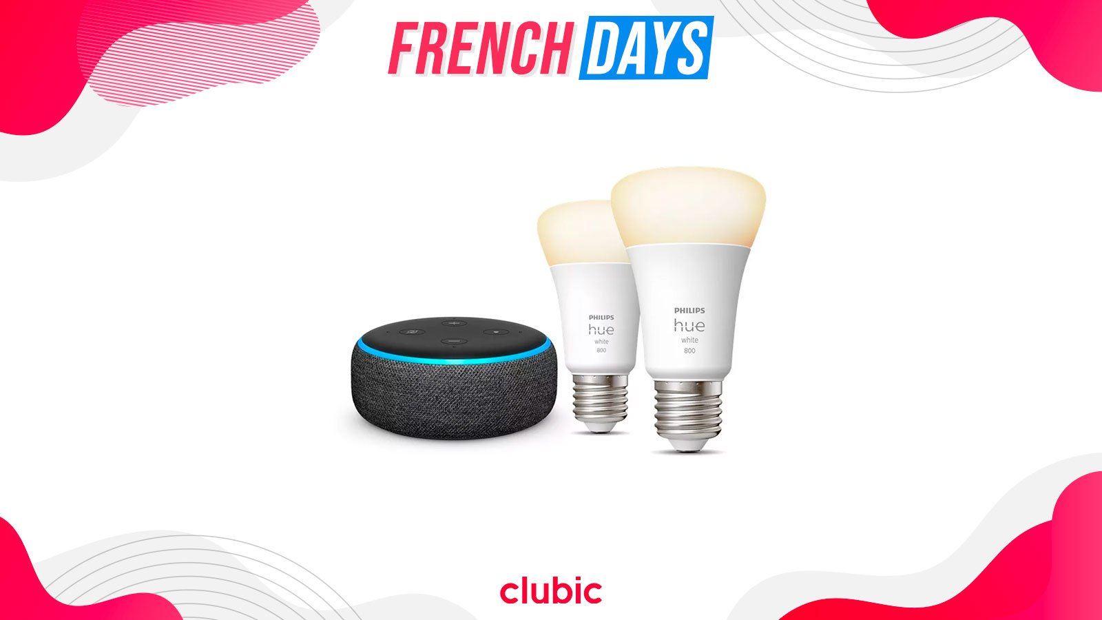Le pack Philips Hue White E27 et l'Echo Dot 3