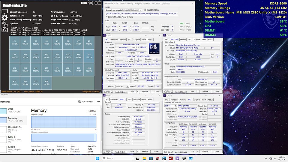 MSI met en avant la compatibilité de ses cartes mères Z890 avec de la DDR5 signée CXMT. © MSI