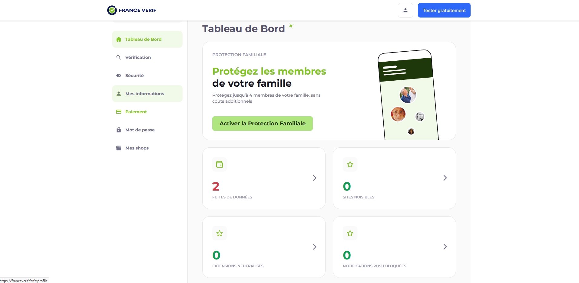 Tableau de bord © Fance Verif