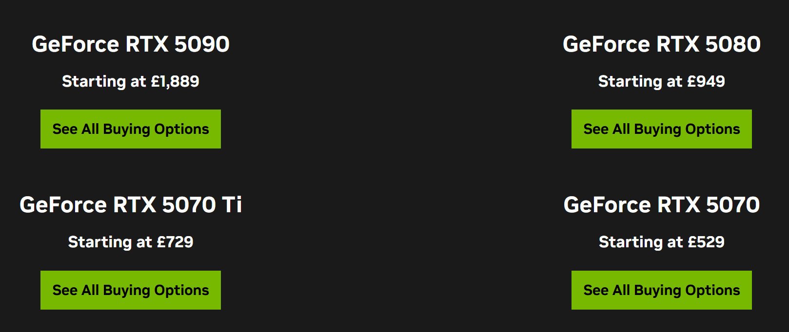 Prix publics conseillés par NVIDIA au Royaume-Uni. ©NVIDIA