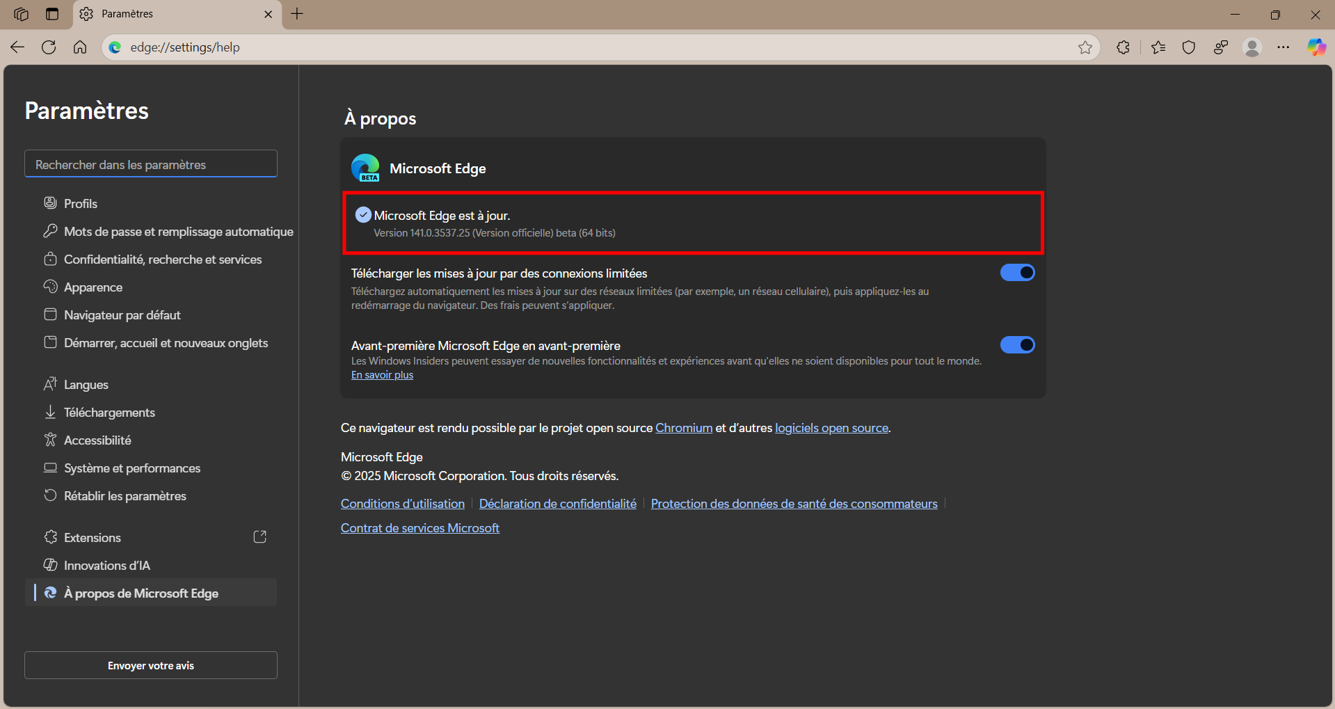 Vérifiez que vous tournez sur une version à jour de Microsoft Edge. © Clubic