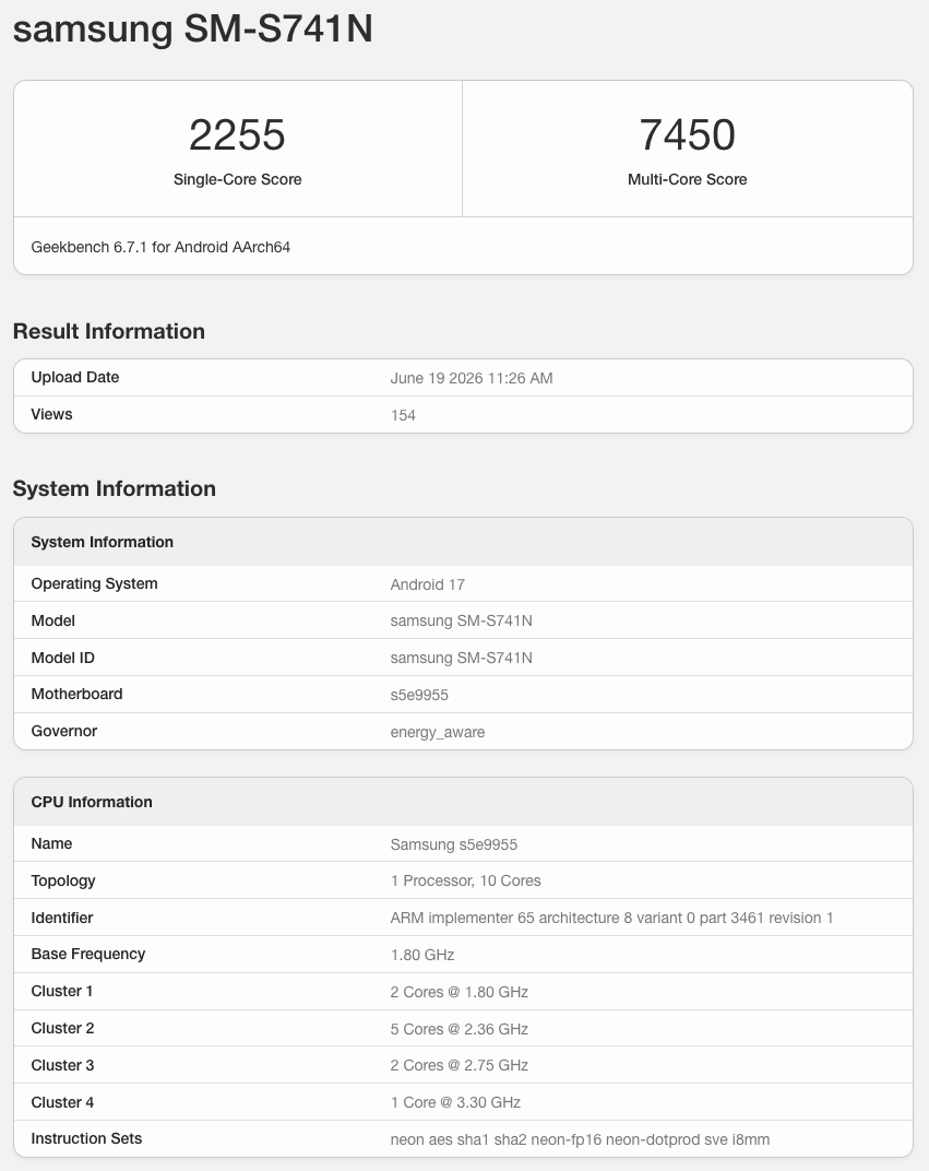 Sur Geekbench, le benchmark a été réalisé le 19 juin et donne moult indices. ©Clubic