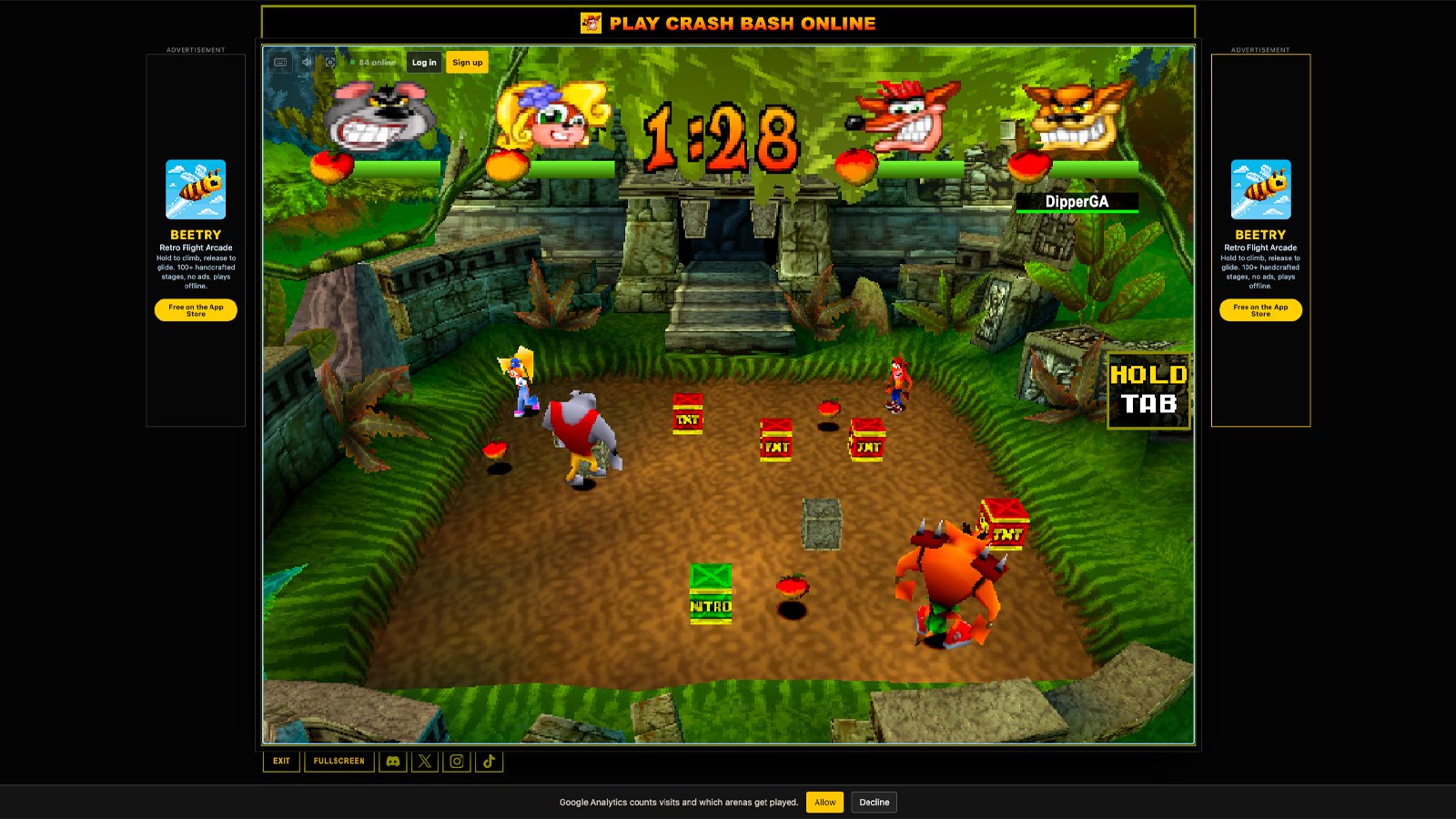 Crash Bash Online se joue directement dans le navigateur avec clavier, manette ou commandes tactiles, sans émulateur ni ROM - © Sony