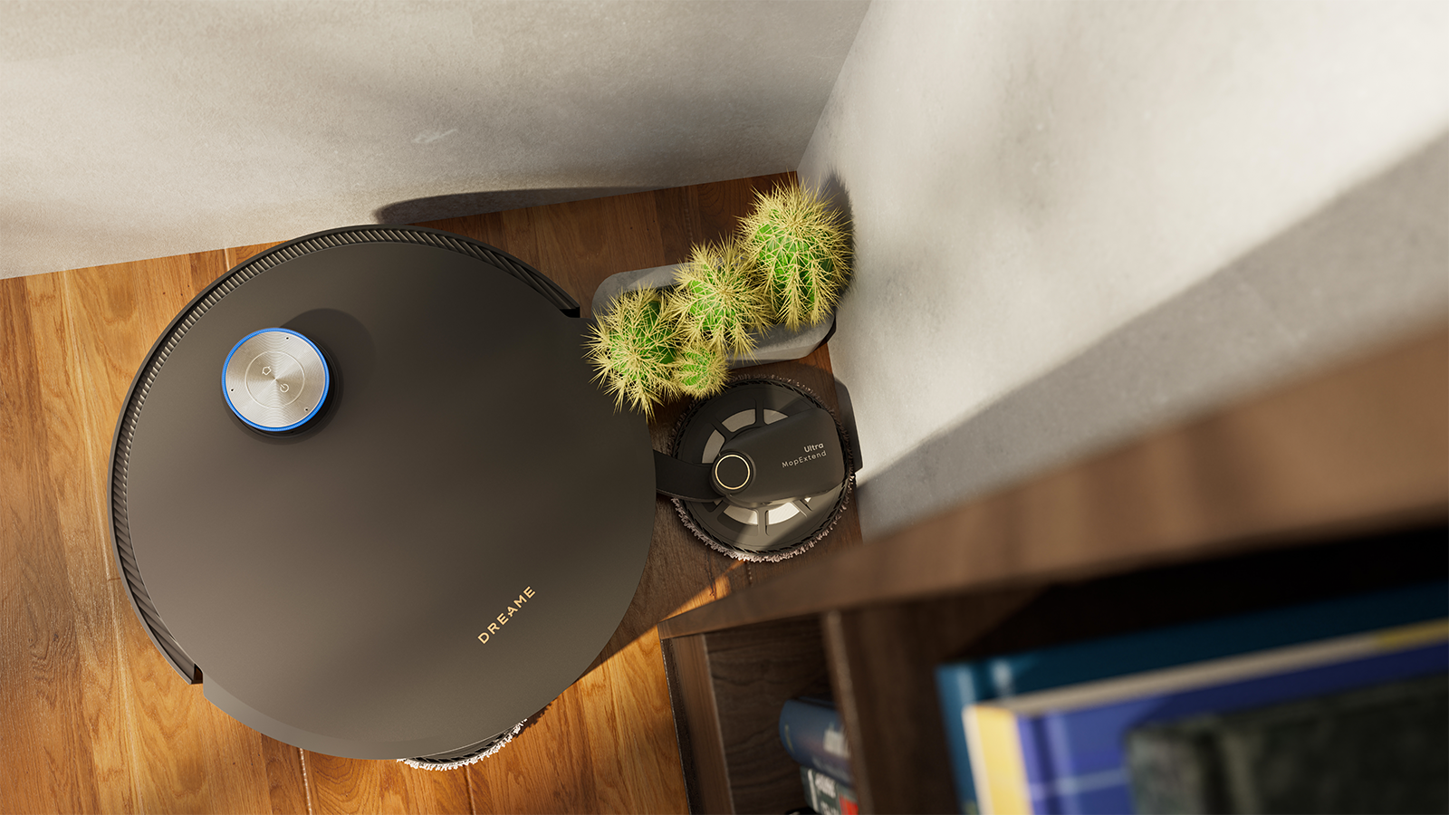Le X60 Pro Ultra Matrix se distingue par une station capable de changer automatiquement les serpillières pour un lavage des sols en continu. ©Dreame