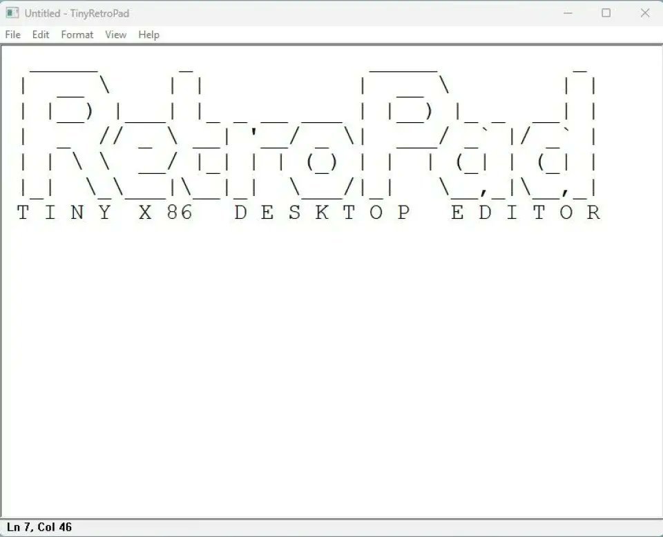 TinyRetroPad met en avant un éditeur de texte capable de gérer ouverture, modification et enregistrement de fichiers avec une empreinte mémoire extrêmement réduite. © Plummer's Software LLC