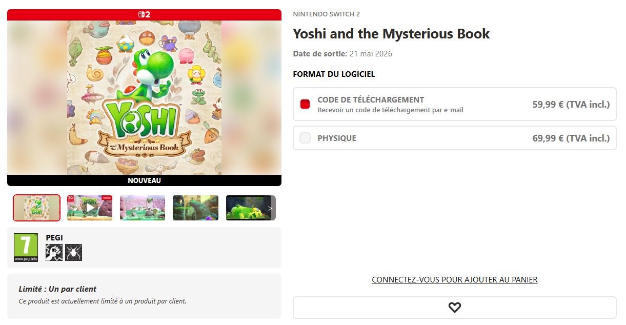 En Europe et aux États-Unis, Yoshi and the Mystery Book sera moins cher en numérique qu'en physique. ©Nintendo