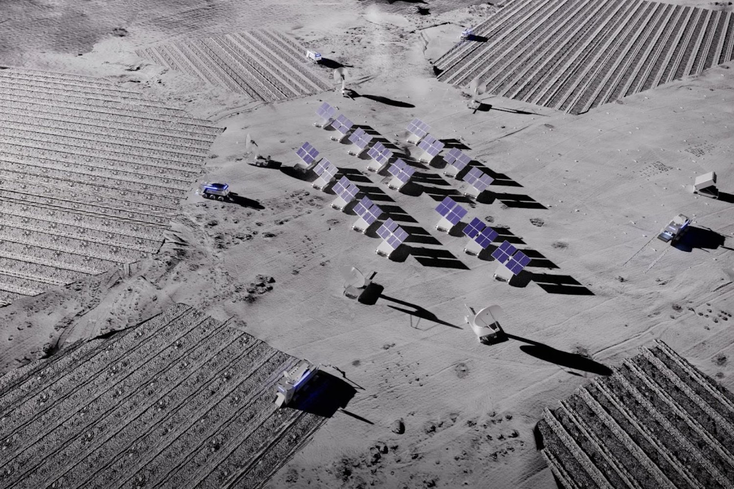 Interlune prévoit d'utiliser des panneaux solaires pour produire de l'électricité et faire fonctionner ses robots. ©Interlune