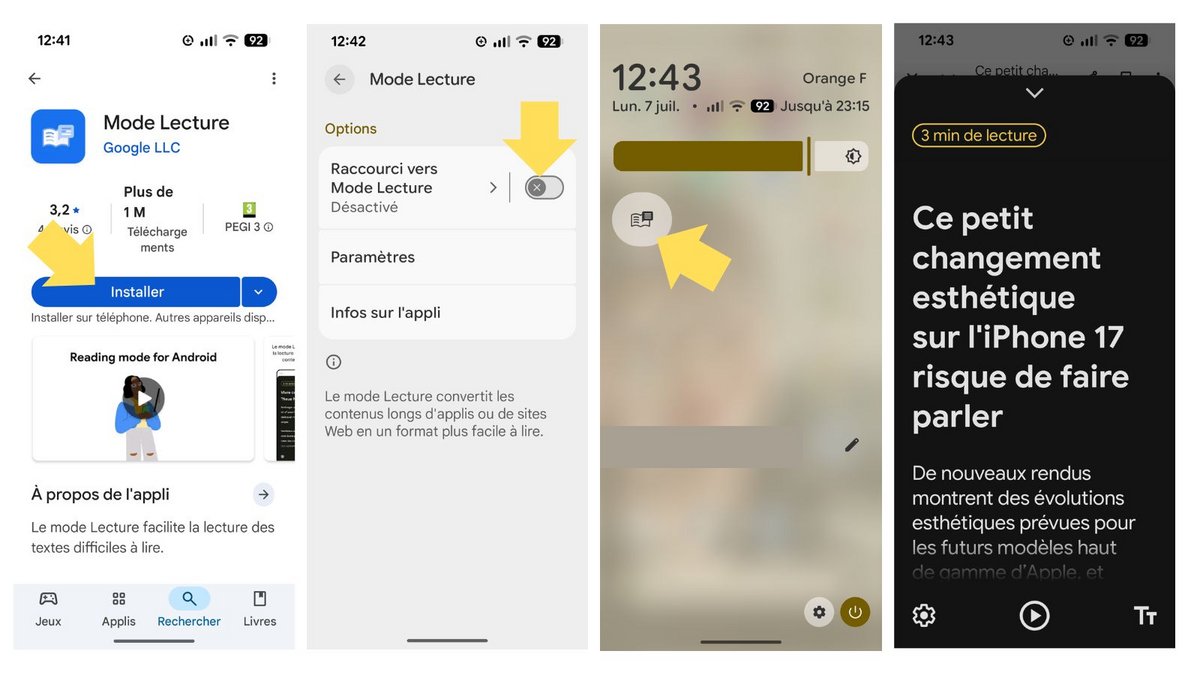 Installez l'app « Mode Lecture ». ©Google