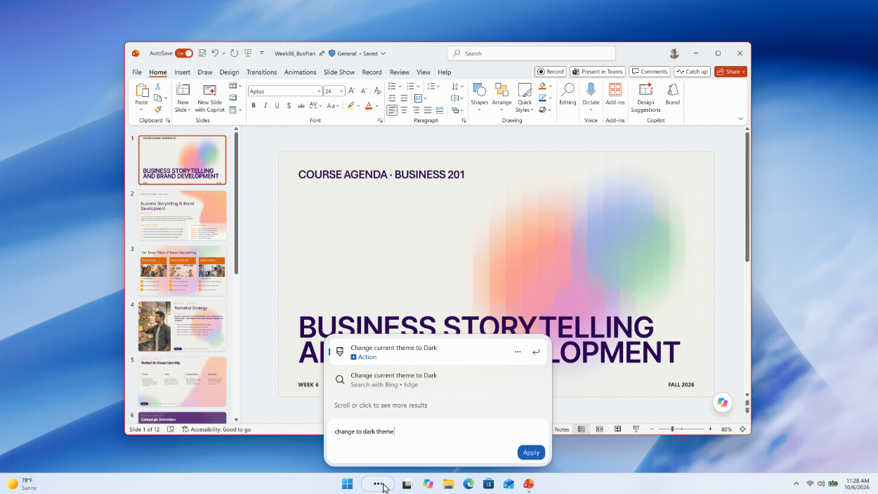 Plus besoin de farfouiller dans les Paramètres d'affichage pour changer le thèse du système, il suffira de formuler une requête en langage naturel dans Windows Search. © Microsoft
