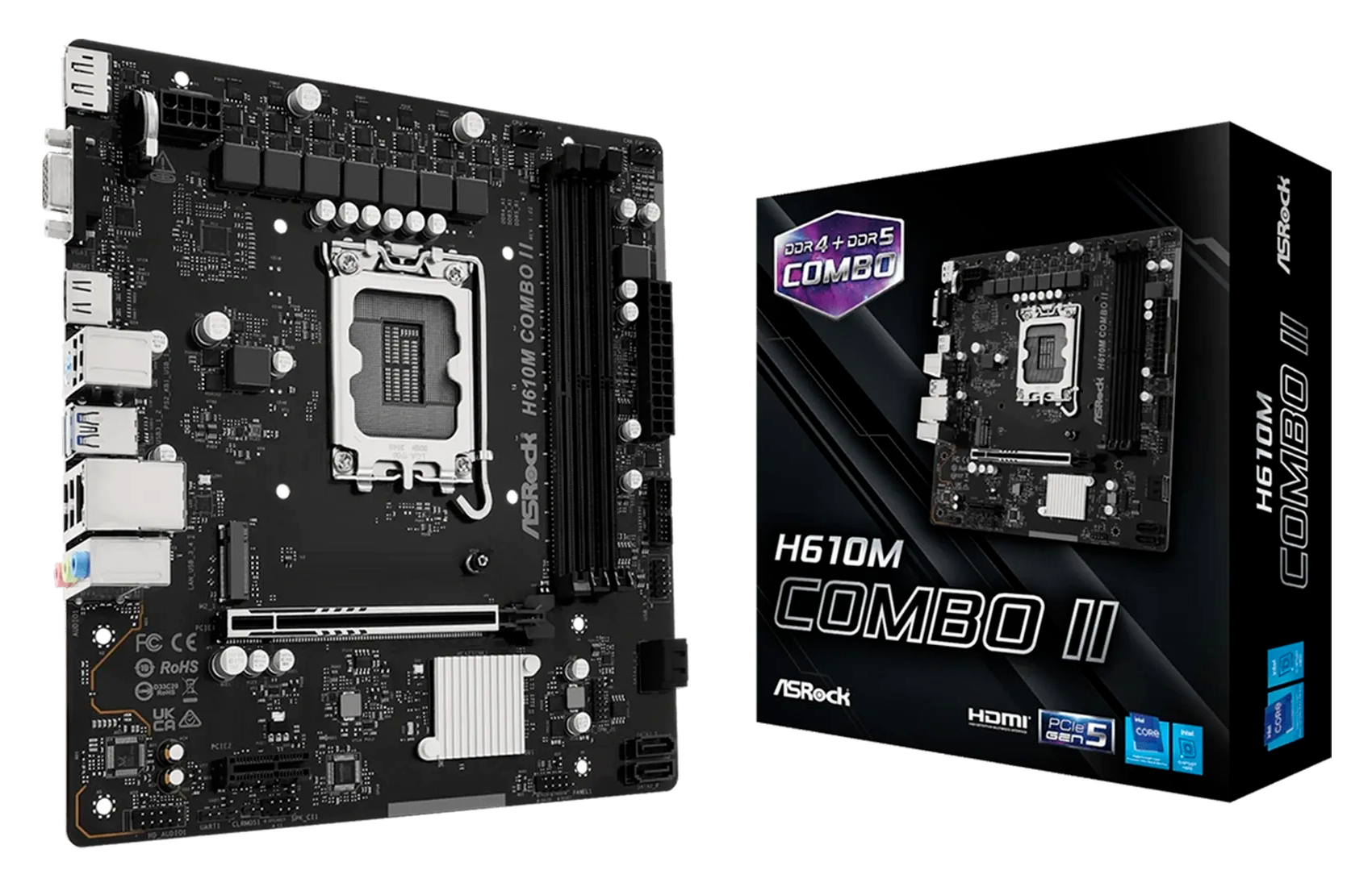 L'ASRock H610 COMBO II est de ces cartes hybrides acceptant DDR4 et DDR5. ©ASRock