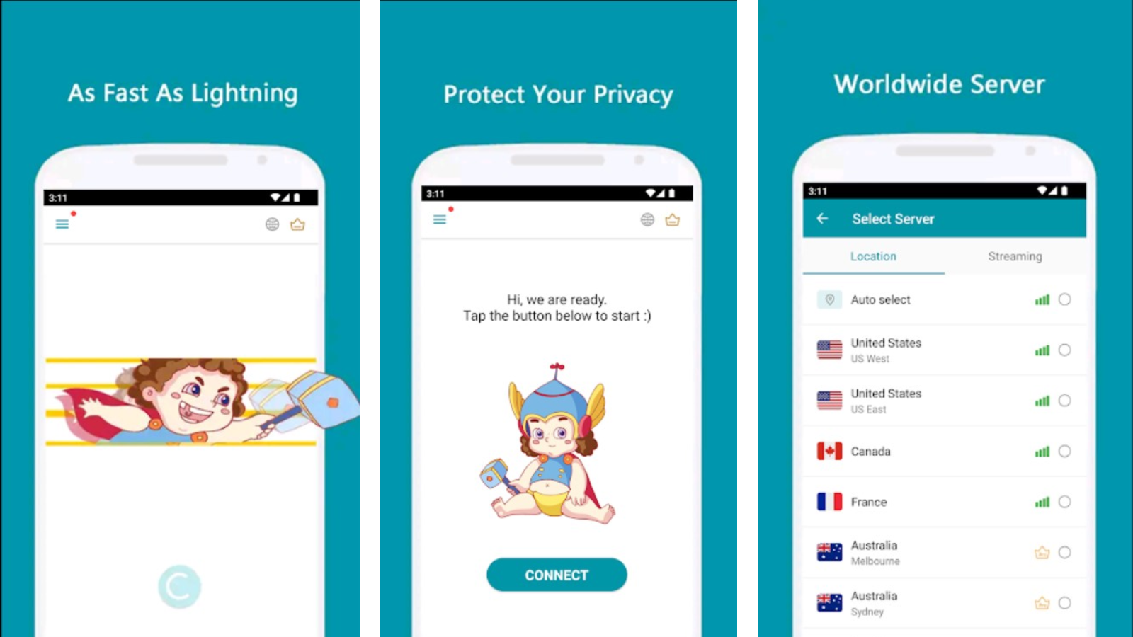 Thunder VPN mise sur la simplicité avec une connexion rapide en un clic, une protection de la vie privée et un large choix de serveurs dans le monde pour naviguer en toute sécurité. © Signal Lab